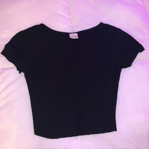 - black ribbed notch neck top